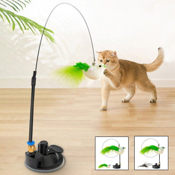 Cat Play Toy Simulation Birds Teaser Wand Interactive Stick with Suction Cup