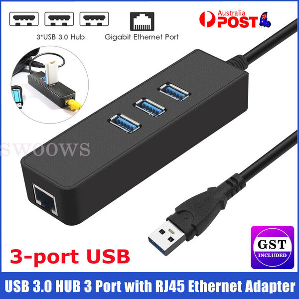 2PCS 100Mbps USB 3.0 HUB 3 Port with RJ45 Ethernet Adapter to PC MAC Laptop NEW