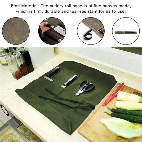 1/2 7Slot Japanese Chef Knife Roll Bag Waxed Canvas Knife Storage Case Carry Bag