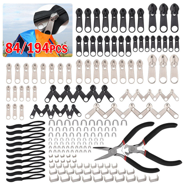 84/194PCS Zipper Replacement Head Zipper Repair Kit  Fix Zip Slider AU