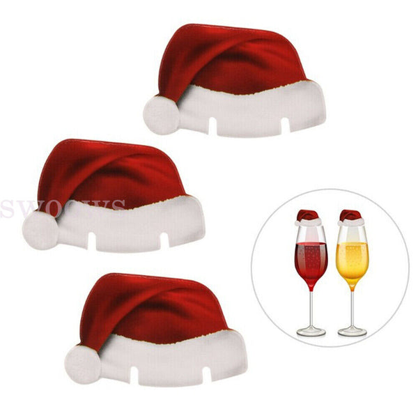 10-40pcs Xmas Hats Champagne Wine Glass Caps Christmas Holiday Party Decorations