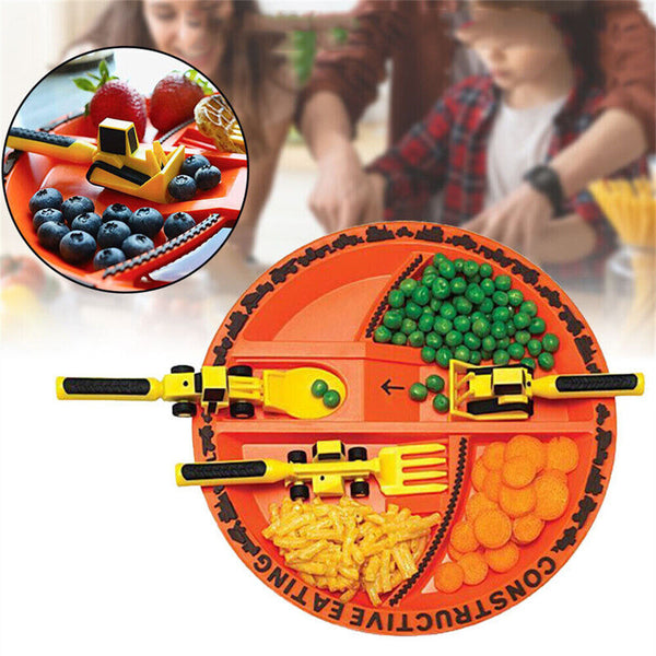 Constructive Eating - Construction Themed Set - Plate, Heavy Equipment Utensils