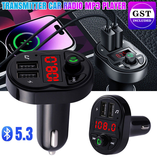 Bluetooth 5.0 FM Transmitter Car Kit Radio Adapter MP3 Player Dual USB Charger