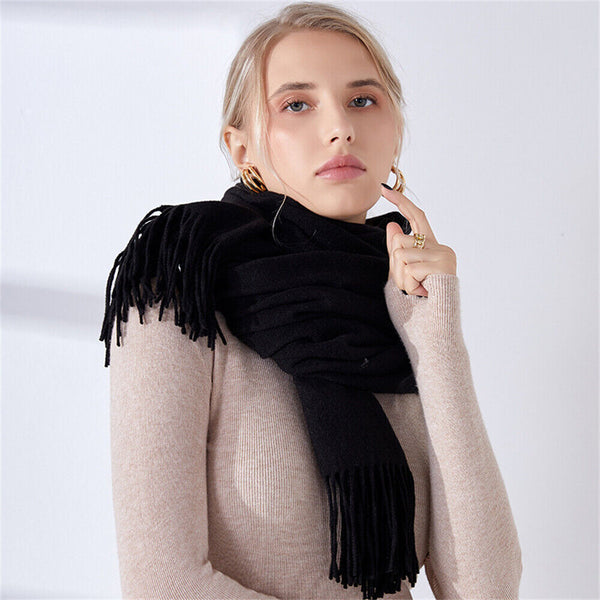 Women Ladies Scarf Tassels Cashmere Blend Pashmina Wrap Shawl Plain ELegant