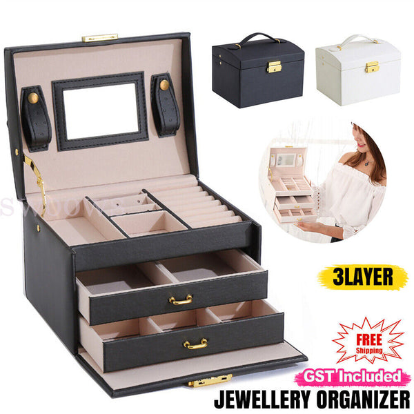 Jewellery Box Organizer Case Holder Storage Earring Ring Jewelry Display Leather