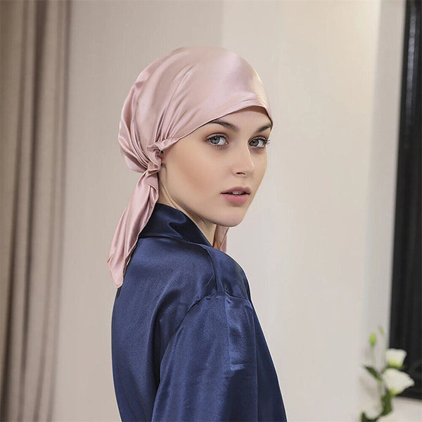 Pure Mulberry Silk Adjustable Night Cap Soft Sleeping Cap Hair Care Wrap Bonnet