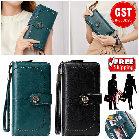 Women PU Leather Wallet Zipper Long Card Holder Coin Case Handbag Clutch Purse