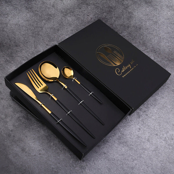 Stylish Deluxe Stainless Steel Knife Fork Spoon Teaspoon Kitchen Cutlery 4pc/Set