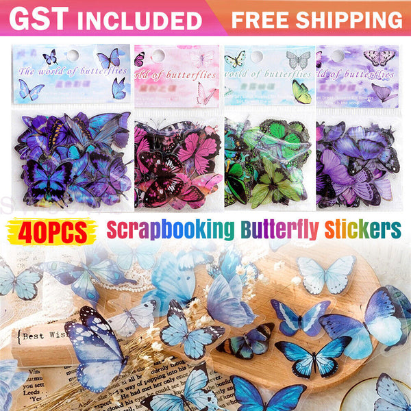 40 PCs Scrapbooking Butterfly Stickers Journal Diary PET Transparent Sticker DIY