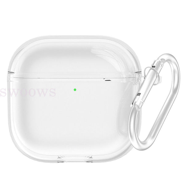 Shockproof Clear TPU Protective Full Case Cover w/ Carabiner For Apple AirPods 4