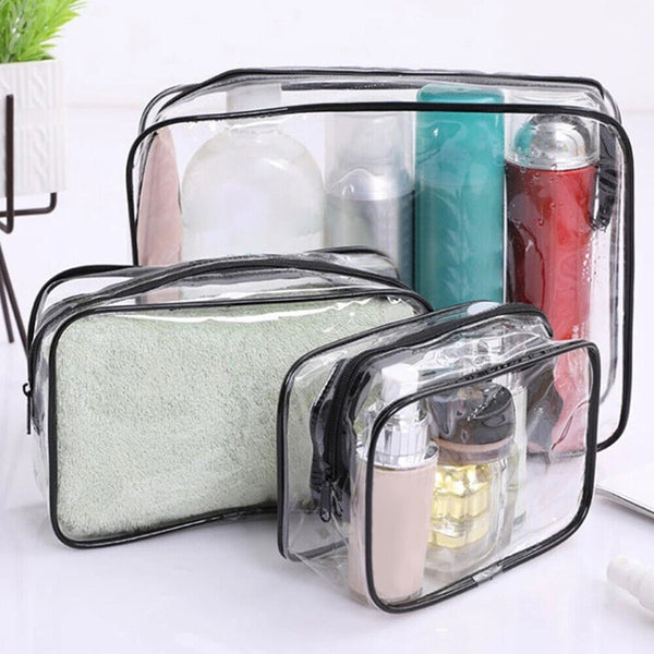 3PCS Travel Wash Bag Holder Set Cosmetic Makeup Toiletry Clear PVC Organize