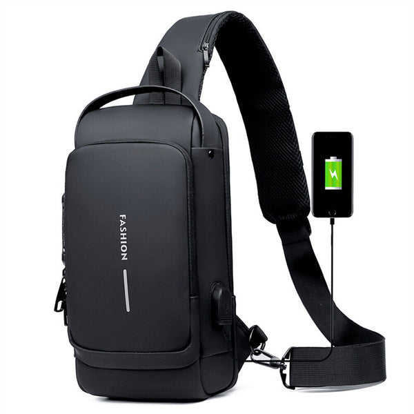 Men's Sling Crossbody Bag Anti-theft Chest Shoulder Messenger Backpack USB Port