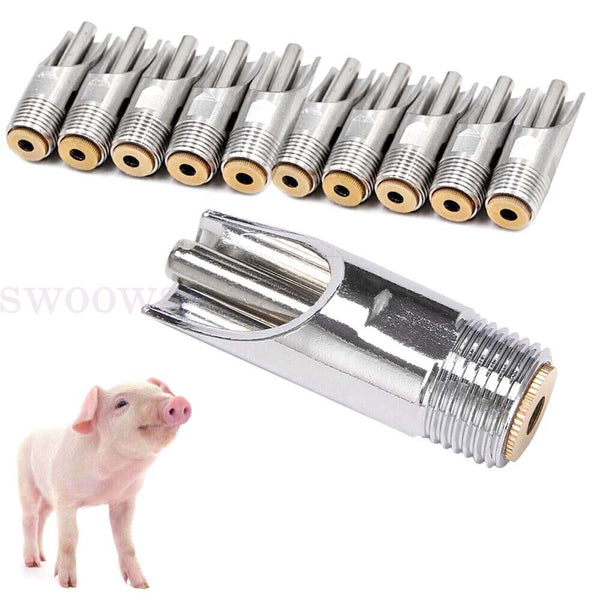 Up To 10PC Stainless Steel Pig Nipple Drinker Feeder Valve Drinker Waterer Brass