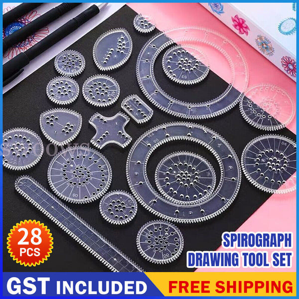 28Pcs Spirograph Geometric Ruler Drafting Tools Stationery Drawing Toys Set