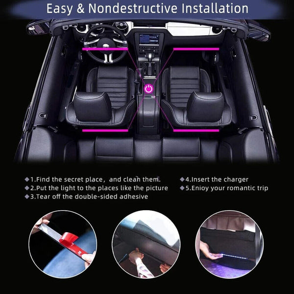 12 LED RGB Car Interior Footwell Strips Lights Atmosphere Lamps USB Remote Music