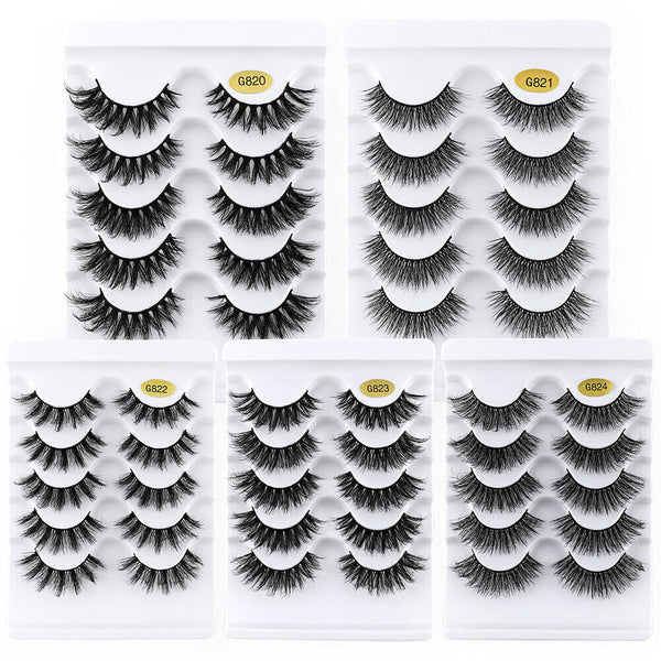 10Pairs False Eyelashes Long Thick Wispy Volume Strip Dramatic Lashes Set MakeUp