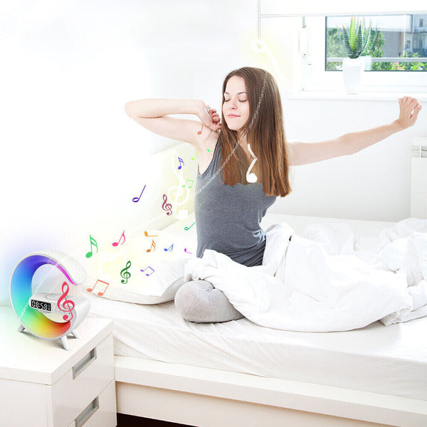 Smart Lamp Bluetooth Speaker Wireless Charger RGB AlarmClock Night Light Battery