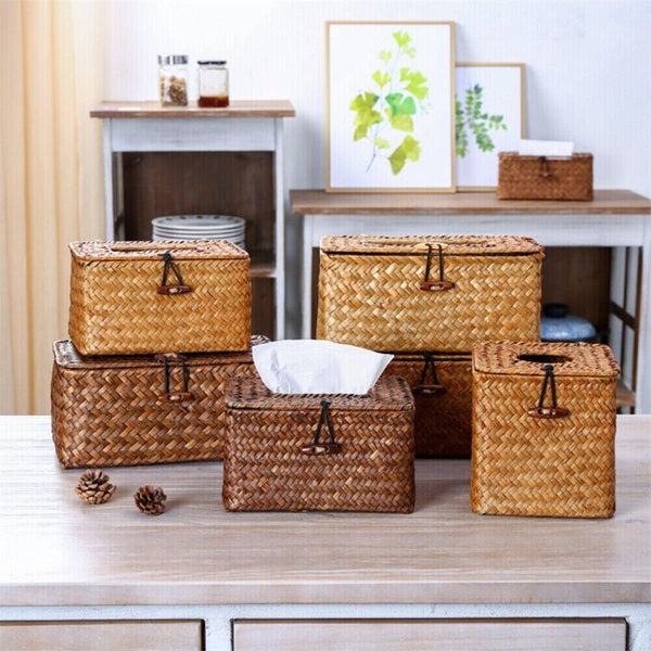 Napkin Holder Storage Case Cover Organizer Home Decor Woven Seagrass Tissue Box