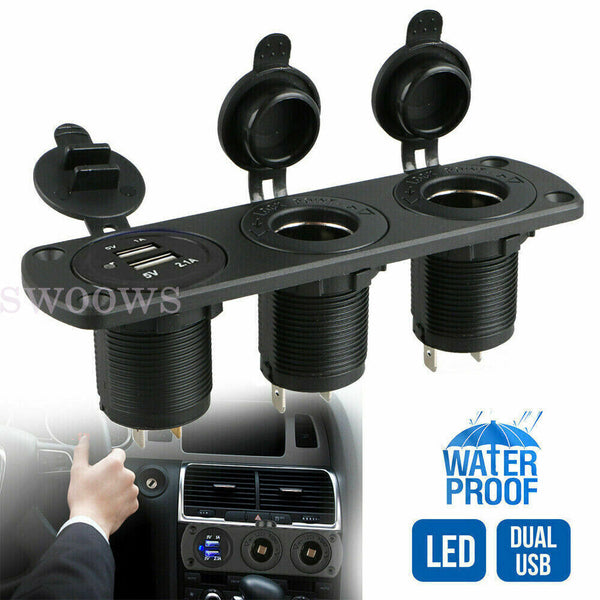 12V-24V Dual USB Charger Power Socket Plug Panel Car Boat Voltmeter Outlet