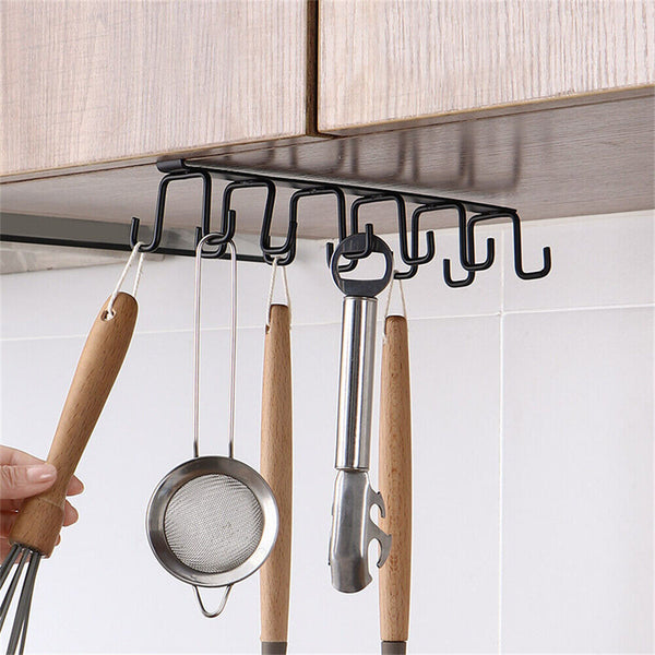 Double Hook Under Shelf Kitchen Cabinet Hanger Organiser Mug Cup Rack Holder