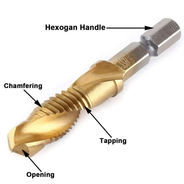 6/12x HSS Hex Shank Tap Drill Bits Metric Thread Screw Compound Tapping Set Tool