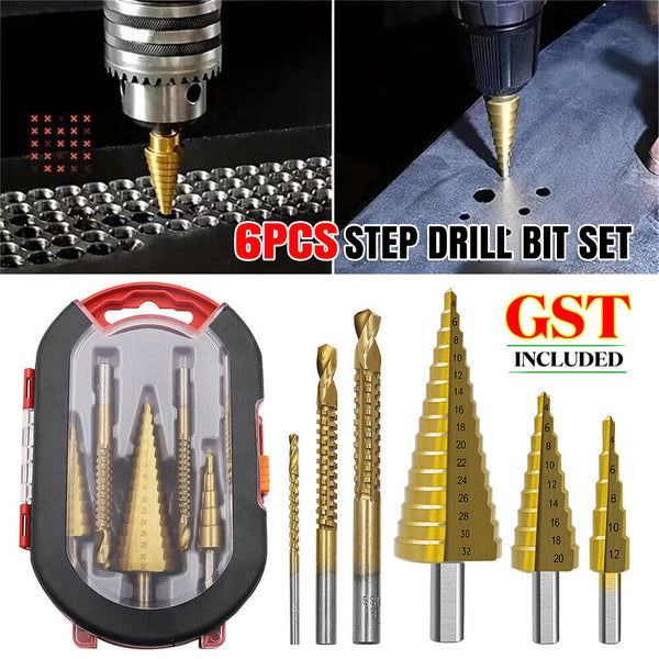 Titanium Plating 6Pcs Step Drill Bit Set High-Speed Reaming Pagoda Sawtooth Set