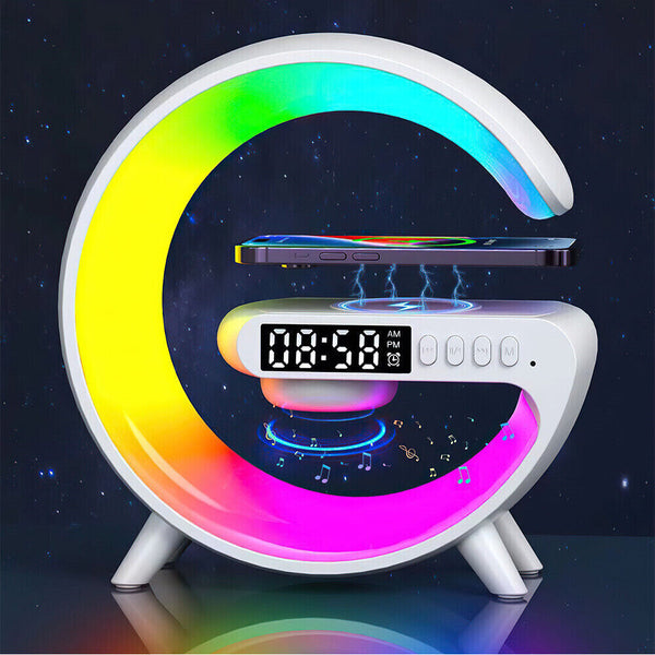 Smart Lamp Bluetooth Speaker Wireless Charger RGB AlarmClock Night Light Battery