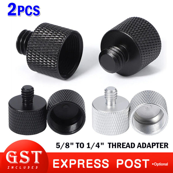 2x Mic Thread Adapter Metal 5/8" Female to 1/4" Male insert for Microphone Stand