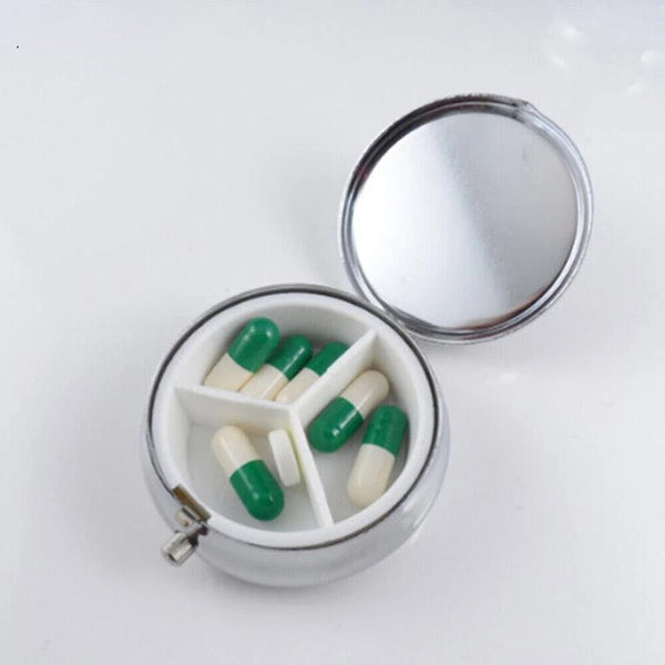 NEW Pill Container Pill Box Tablet Holder Medicine Metal Case Round