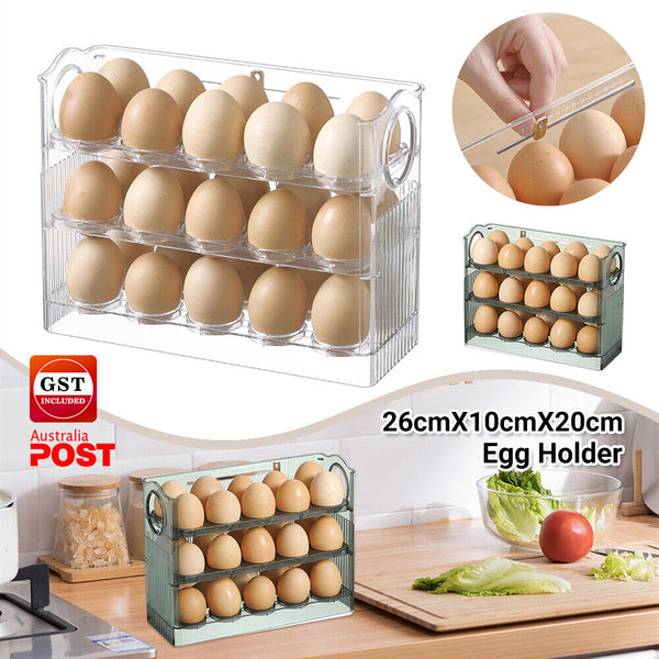 3Tier Storage Rack Egg Holder Space Saver Tray Flip Stand Dispenser Refrigerator