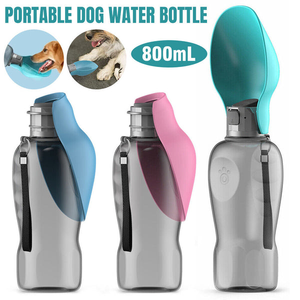 800ml Portable Dog Water Bottle Pet Outdoor Travel Hiking Walking Drinking Bowl