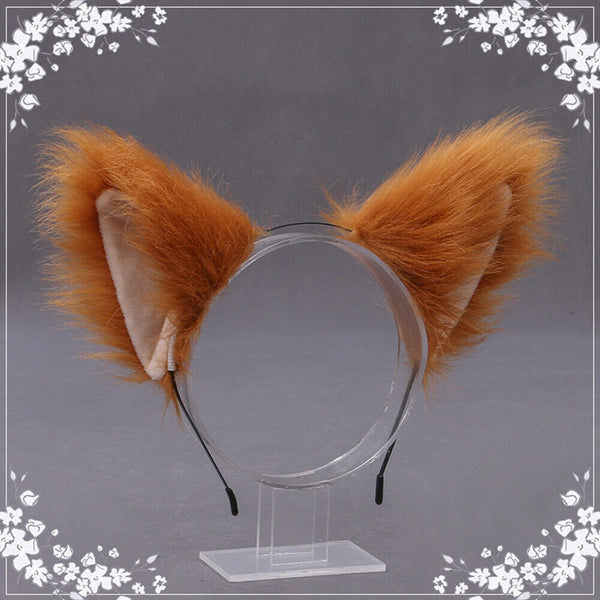 1/2xWomen Girls Fluffy Fur Cat Kitty fox animal Costume Ears Party Hair Clips On