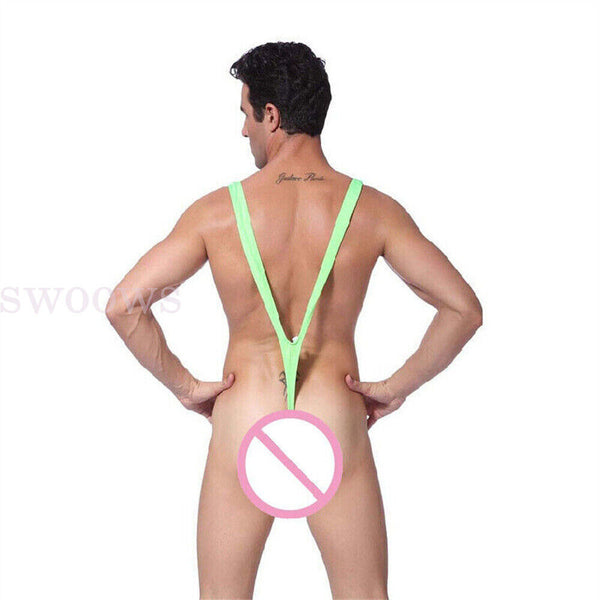 Leopard Skin Mesh Man Sexy Borat Mankini Thong Bodysuit Costume Swimsuit
