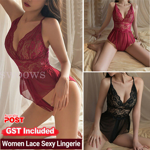 Womens Sexy Lace Bodys Lingerie Crotchless Babydoll Bodysuit Nightwear Underwear