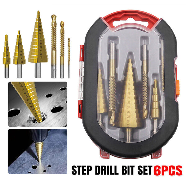 Titanium Plating 6Pcs Step Drill Bit Set High-Speed Reaming Pagoda Sawtooth Set