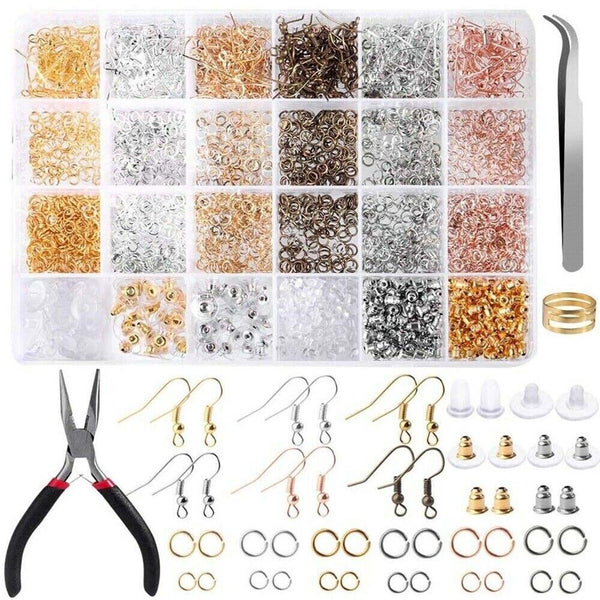 2500Pcs DIY Earring Making Supplies Kit with Earring Hooks Jump Rings Pliers AU