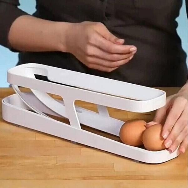 2 Tier Storage Rack Rolldown Refrigerator Egg Dispenser Auto Rolling Egg Holder