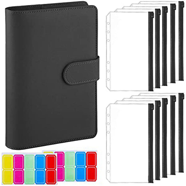 A6 PU Leather Binder Cover Binder Pockets Cash Envelope Wallet Planner Notebooks