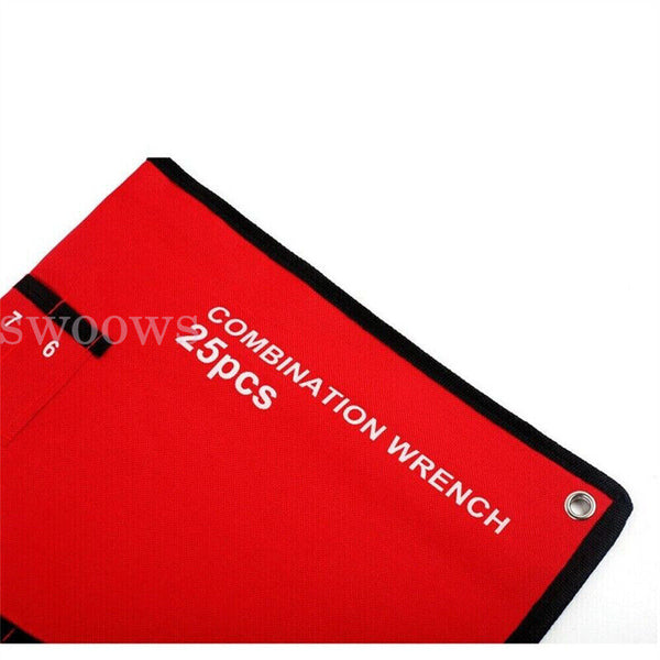 14-25 Pocket Red Canvas Spanner Wrench Storage Bag Tool Roll Up Organizer Pouch