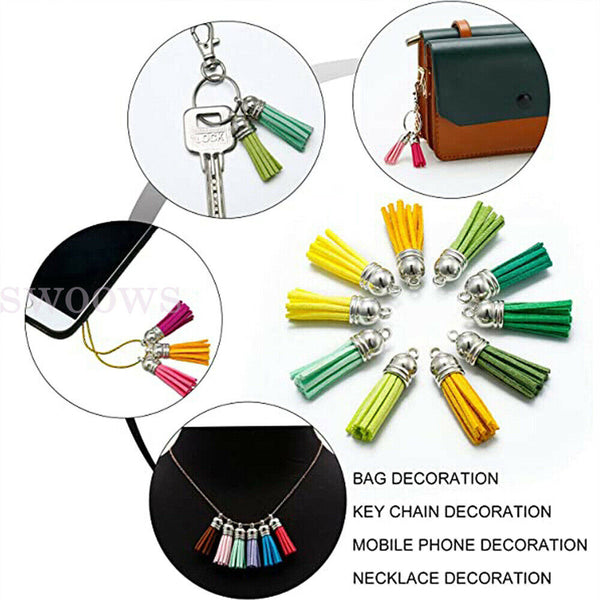 Up 60pc Leather Key Chain Ring Tassel Pendants Bulk Mixed Crafts Jewelry Making