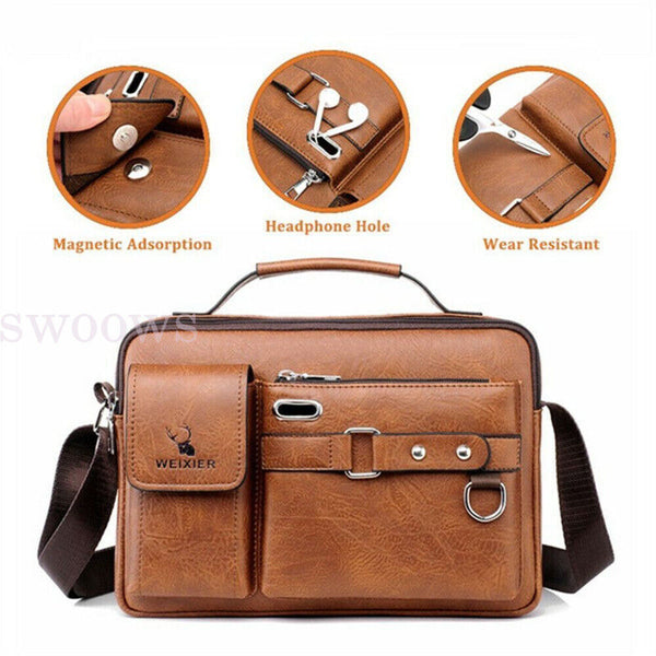 Men's Vintage Messenger Leather Satchel Shoulder Crossbody Briefcase Laptop Bag