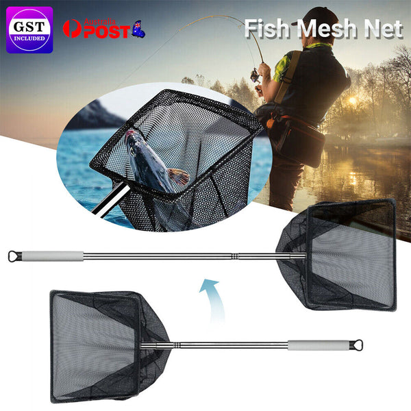 Telescopic Fishing Net Mesh Landing Net Fish Prawn Catch Foldable Pole Handle AU