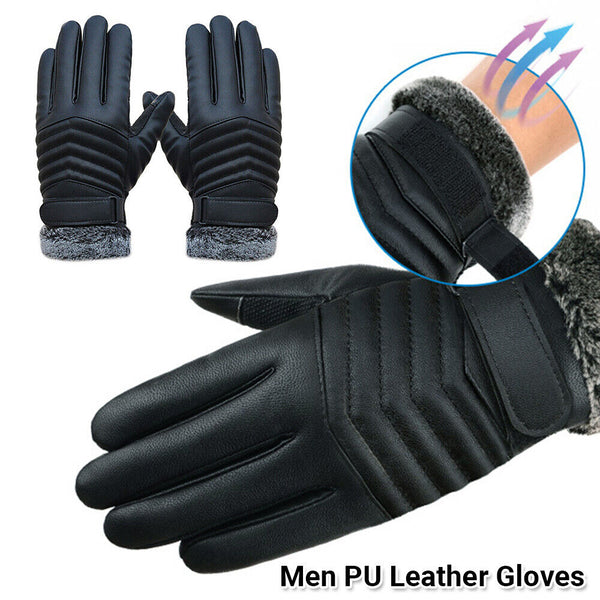 1/2 Winter Warm PU Leather Wool Wrist Gloves Touch Screen Full Finger Fur Mitten