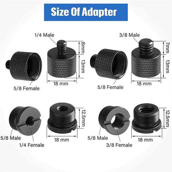 8Pcs Mic Thread 3/8 Mic Screw Adapters Adapter Kit 5/8 to 1/4 to 5/8 Mic Stand