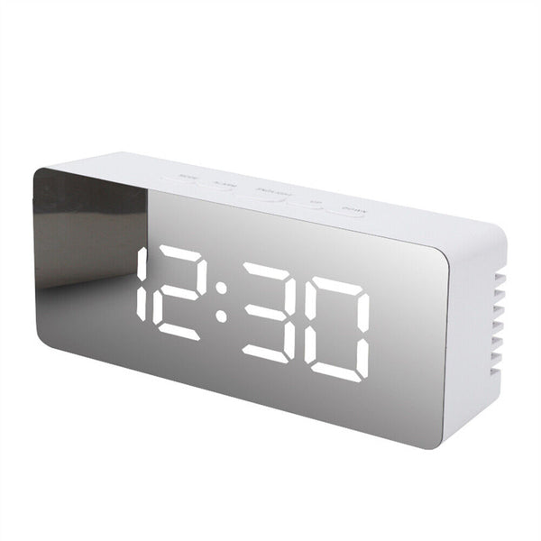 Alarm Clock Digital Led Mirror Desk Table Temperature Time Snooze USB Battery