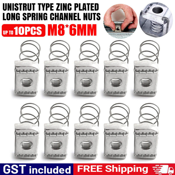 UP 24Pcs M8 x 6mm Unistrut Type Zinc Plated Long Spring Channel Nuts D Tools AU