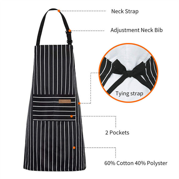 Adjustable Apron Hanging Neck Cooking Kitchen Baking Bar BBQ Chefs 2 Pockets AU