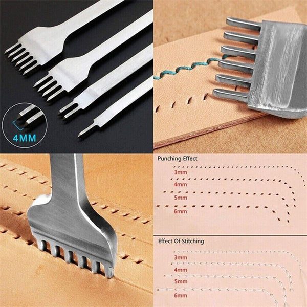 4Pcs/Set Craft Tool 1/2/4/6Prong Punches Stitching Chisel Hole Leather Punch