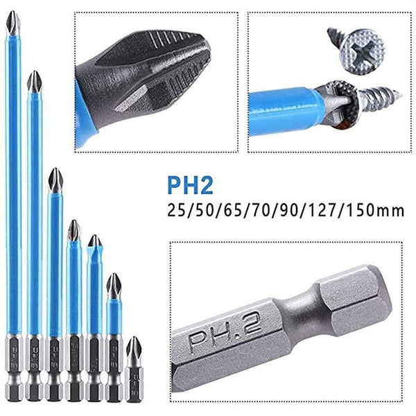 6/7 Pcs Magnetic Anti-Slip Drill Bit PH2 Cross Bits Set Screwdriver 25mm-150mm