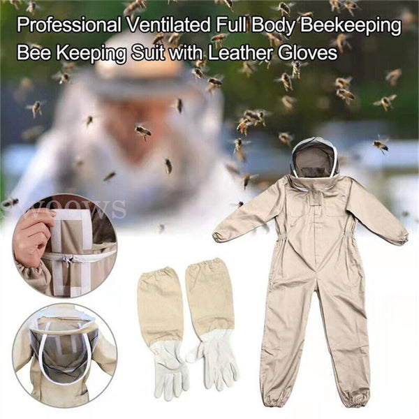 Full Beekeeping Suit Heavy Duty Leather Ventilated Keeping Gloves Bee Anti-Sting